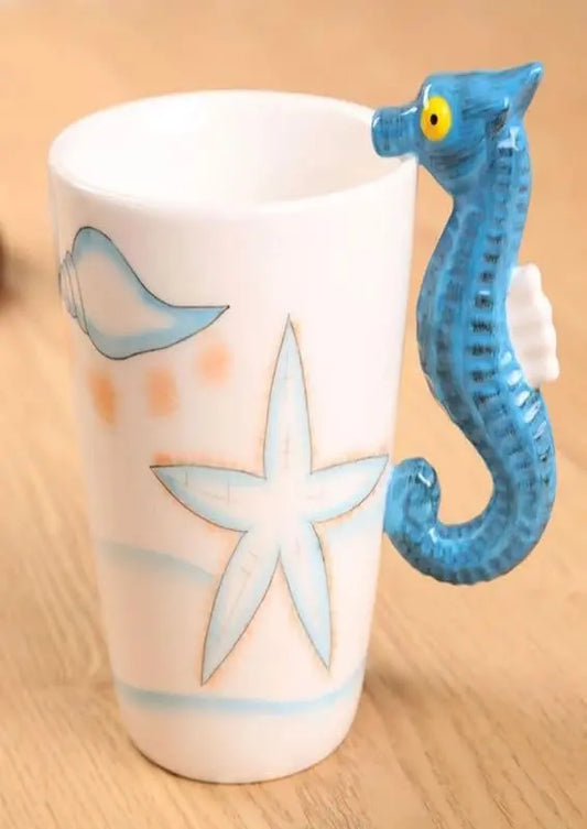 SOLARAE Ceramic 3D Coffee Mug, Hand-Painted Mug Cute Animal Tea Mugs (sea horse) - Treasure Box Fze LLC