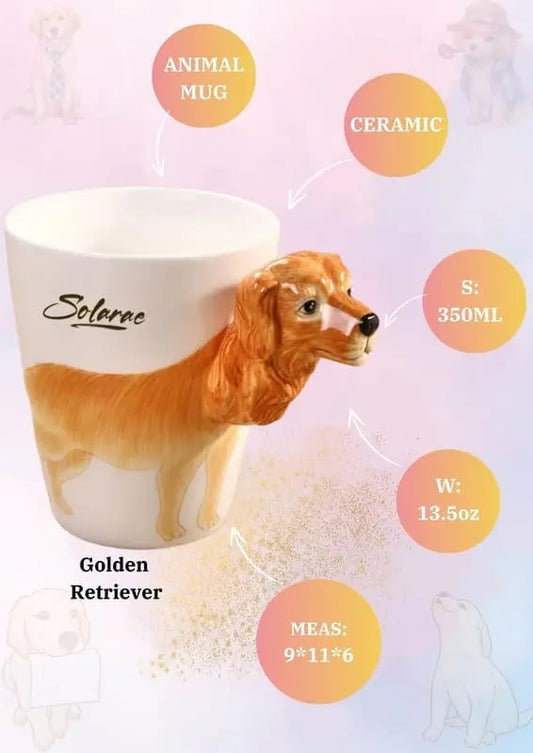 SOLARAE Ceramic 3D Coffee Mug, Hand-Painted Mug Cute Animal Tea Mugs, Coffee Cup, Ideal Gift for Kids/Teenagers/Man/Woman Corporate Gifting, Premium Mug 13.5 oz.(GOLDEN RETREVIER) - Treasure Box Fze LLC