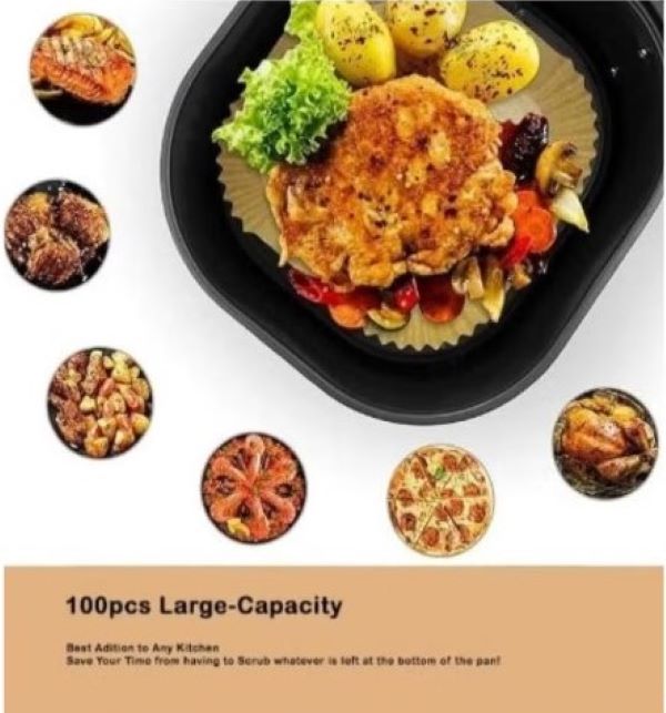 SOLARAE Air Fryer Paper liner 100pcs Grease Proof And Waterproof Food Grade Silicone Coated - Treasure Box Fze LLC