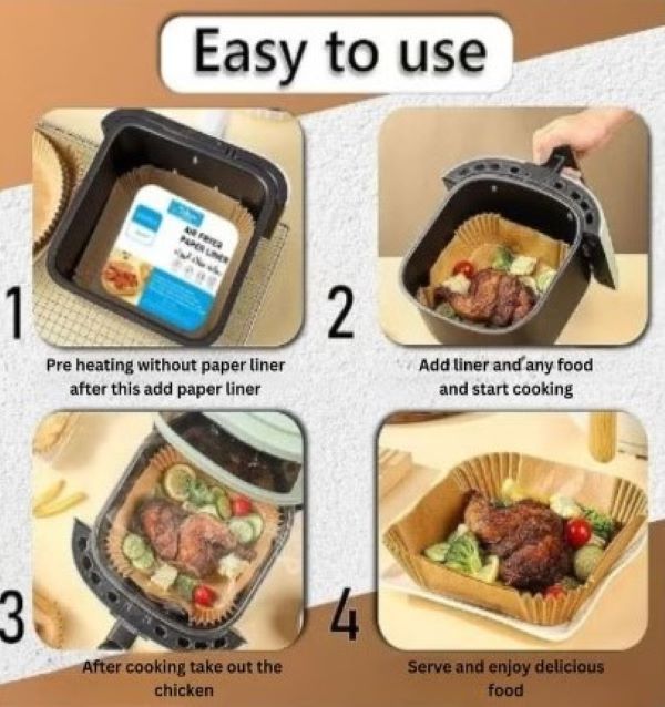 SOLARAE Air Fryer Paper liner 100pcs Grease Proof And Waterproof Food Grade Silicone Coated - Treasure Box Fze LLC