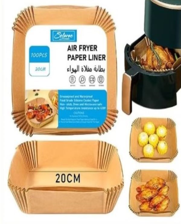 SOLARAE Air Fryer Paper liner 100pcs Grease Proof And Waterproof Food Grade Silicone Coated - Treasure Box Fze LLC