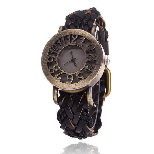 Woven leather retro hollow watch head bracelet watch ladies watch