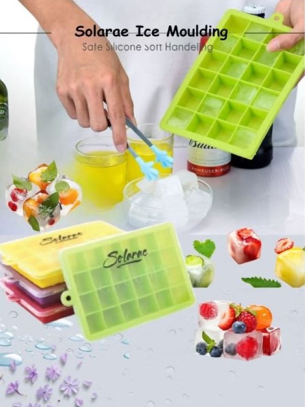 SOLARAE Ice Cube Tray, Silicone Ice Tray with Removable Lid Easy Release Flexible Ice Cube Molds 24 Cubes - Treasure Box Fze LLC