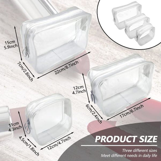 SOLARAE Set of 3 Clear Cosmetic Bags, Double Zipper Sliders Clear Travel Makeup Bags, Water Resistant Toiletry Bags, Portable Clear Pouches, White - Treasure Box Fze LLC