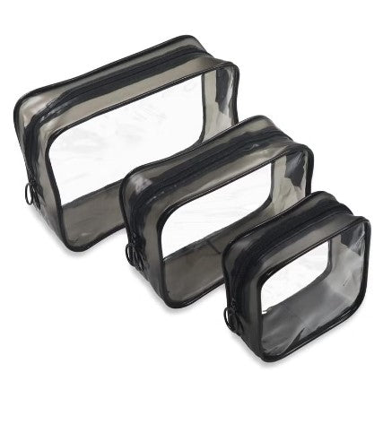 SOLARAE Set of 3 Clear Cosmetic Bags, Double Zipper Sliders Clear Travel Makeup Bags, Water Resistant Toiletry Bags, Portable Clear Pouches, Black - Treasure Box Fze LLC