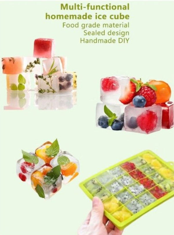 SOLARAE Ice Cube Tray, Silicone Ice Tray with Removable Lid Easy Release Flexible Ice Cube Molds 24 Cubes - Treasure Box Fze LLC