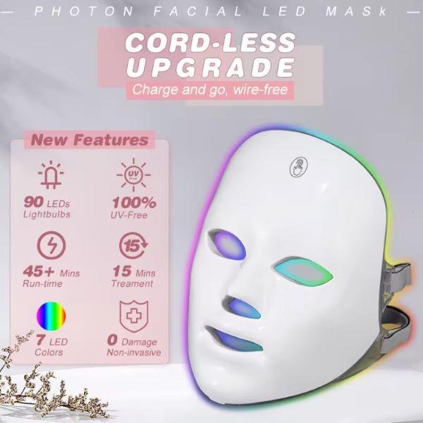 SOLARAE 7 Color Light Therapy Mask, Facial Care Mask for Face and Neck with Remote Control, No Side Effects, for Acne Wrinkle Removal Anti-Aging Skin Rejuvenation Facial Care Beauty - Treasure Box Fze LLC