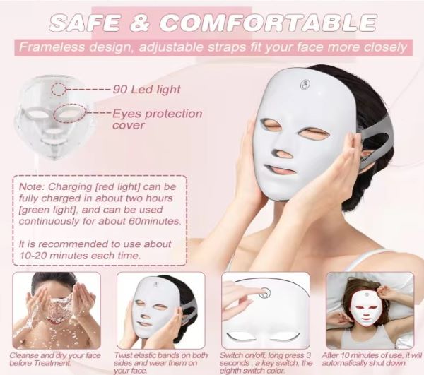 SOLARAE 7 Color Light Therapy Mask, Facial Care Mask for Face and Neck with Remote Control, No Side Effects, for Acne Wrinkle Removal Anti-Aging Skin Rejuvenation Facial Care Beauty - Treasure Box Fze LLC