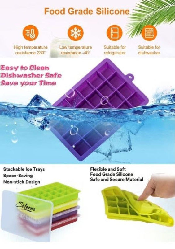 SOLARAE Ice Cube Tray, Silicone Ice Tray with Removable Lid Easy Release Flexible Ice Cube Molds 24 Cubes - Treasure Box Fze LLC