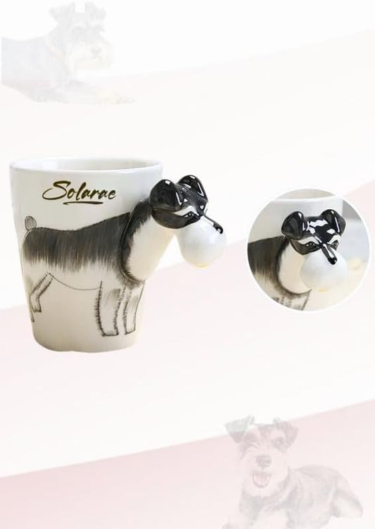 SOLARAE Ceramic 3D Coffee Mug, Hand-Painted Mug Cute Animal Tea Mugs (SCHNAUZER) - Treasure Box Fze LLC