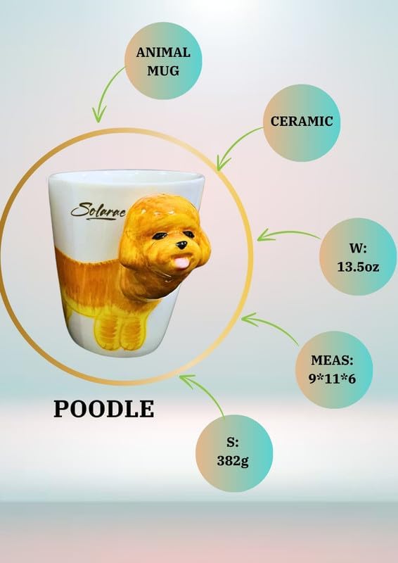 SOLARAE Ceramic 3D Coffee Mug, Hand-Painted Mug Cute Animal Tea Mugs (POODLE) - Treasure Box Fze LLC