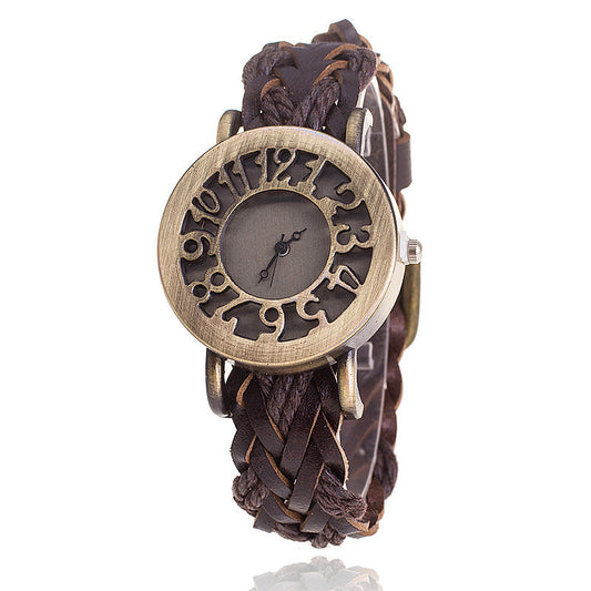 Woven leather retro hollow watch head bracelet watch ladies watch