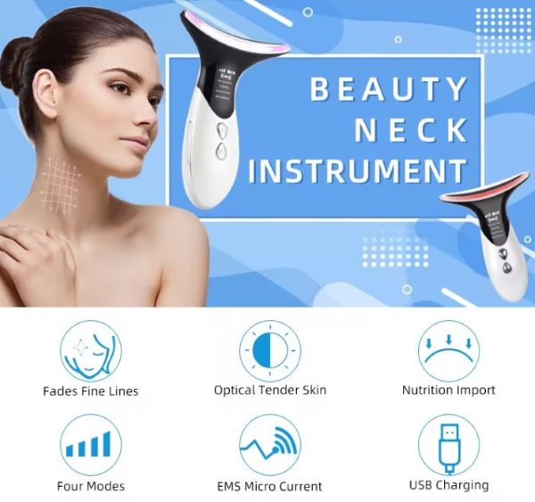 SOLARAE Electric Face and Neck Lifting Face Contouring Tool with 3 Colors of LED, Heating and Vibrating Skin Rejuvenating Beauty Device to Lift and Tighten Sagging Skin - Treasure Box Fze LLC