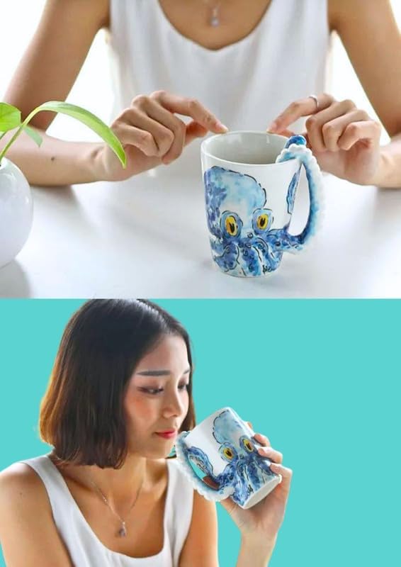 Generic SOLARAE Ceramic 3D Coffee Mug, Hand-Painted Mug Cute Animal Tea Mugs{octopus) - Treasure Box Fze LLC