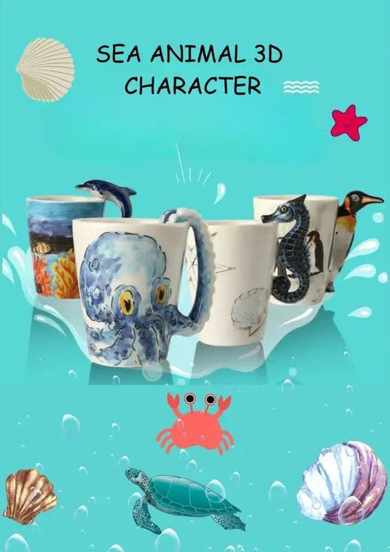 SOLARAE Ceramic 3D Coffee Mug, Hand-Painted Mug Cute Animal Tea Mugs, Coffee Cup, Ideal Gift for Kids/Teenagers/Man/Woman Corporate Gifting, Premium Mug 13.5 oz.(OCTOPUS) - Treasure Box Fze LLC