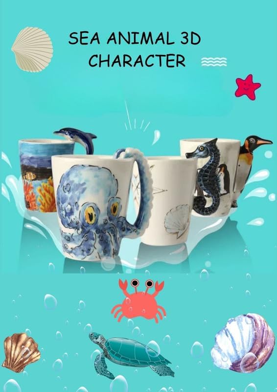 SOLARAE Ceramic 3D Coffee Mug, Hand-Painted Mug Cute Animal Tea Mugs (sea horse) - Treasure Box Fze LLC