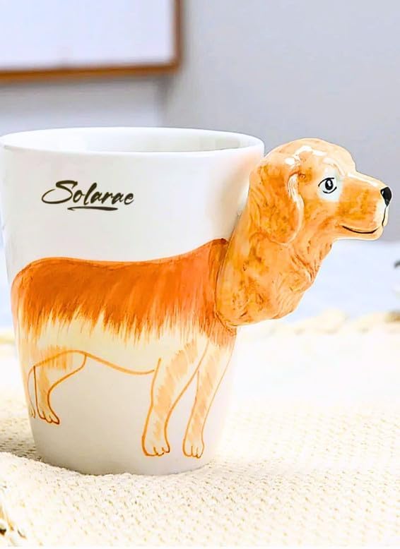 SOLARAE Ceramic 3D Coffee Mug, Hand-Painted Mug Cute Animal Tea Mugs, Coffee Cup, Ideal Gift for Kids/Teenagers/Man/Woman Corporate Gifting, Premium Mug 13.5 oz.(GOLDEN RETREVIER) - Treasure Box Fze LLC