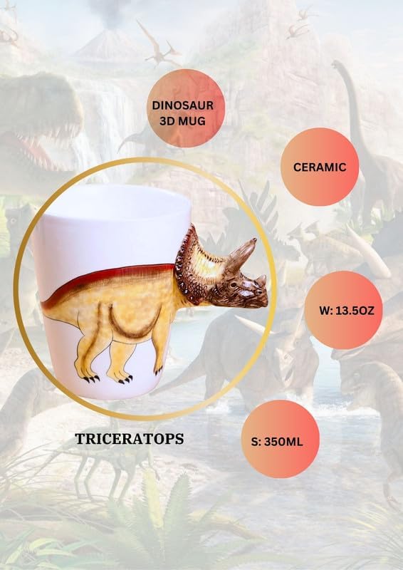 SOLARAE Ceramic 3D Coffee Mug, Hand-Painted Mug Cute Animal Tea Mugs (TRICERATOPS) - Treasure Box Fze LLC