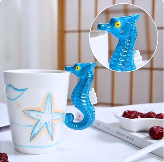 SOLARAE Ceramic 3D Coffee Mug, Hand-Painted Mug Cute Animal Tea Mugs (sea horse) - Treasure Box Fze LLC