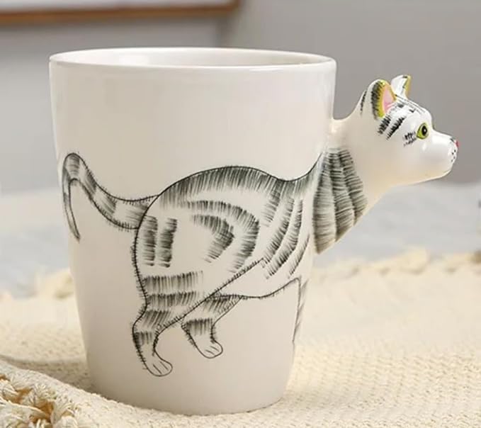 SOLARAE Ceramic 3D Coffee Mug, Hand-Painted Mug Cute Animal Tea Mugs,(CAT) - Treasure Box Fze LLC