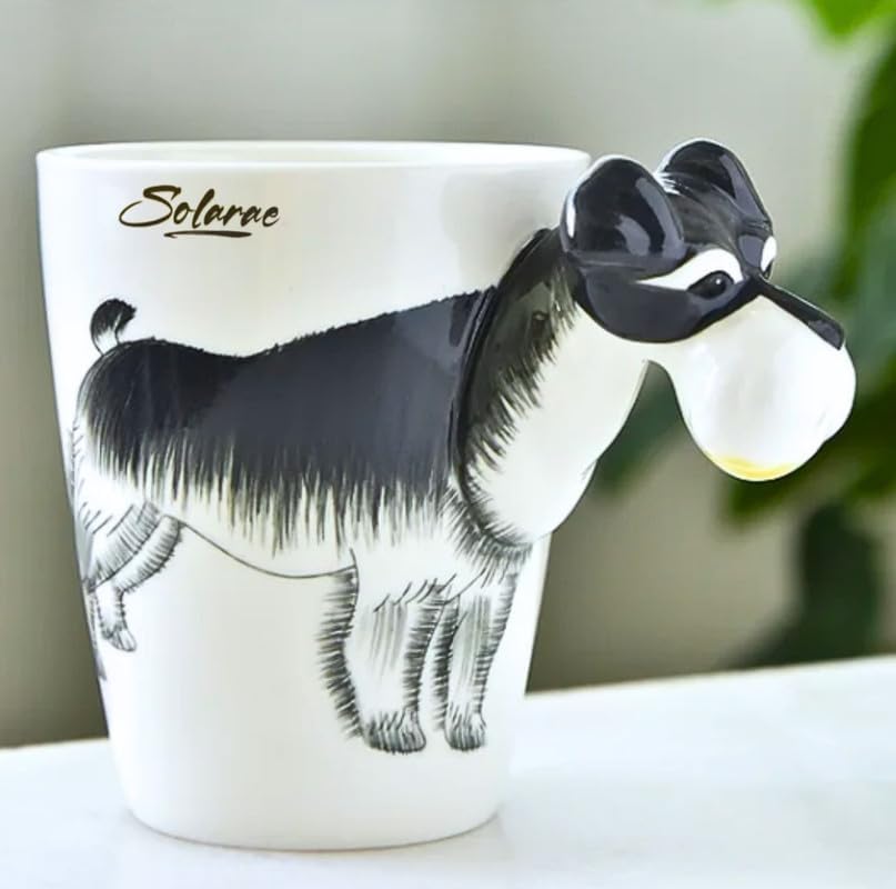 SOLARAE Ceramic 3D Coffee Mug, Hand-Painted Mug Cute Animal Tea Mugs (SCHNAUZER) - Treasure Box Fze LLC