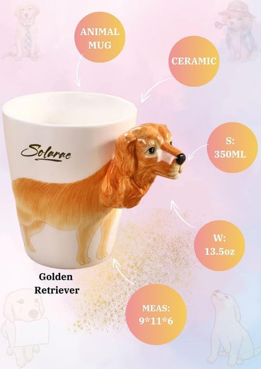 SOLARAE Ceramic 3D Coffee Mug, Hand-Painted Mug Cute Animal Tea Mugs, Coffee Cup, Ideal Gift for Kids/Teenagers/Man/Woman Corporate Gifting, Premium Mug 13.5 oz.(GOLDEN RETREVIER) - Treasure Box Fze LLC