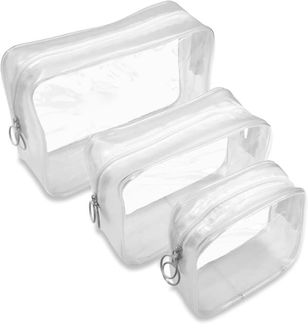 SOLARAE Set of 3 Clear Cosmetic Bags, Double Zipper Sliders Clear Travel Makeup Bags, Water Resistant Toiletry Bags, Portable Clear Pouches, White - Treasure Box Fze LLC