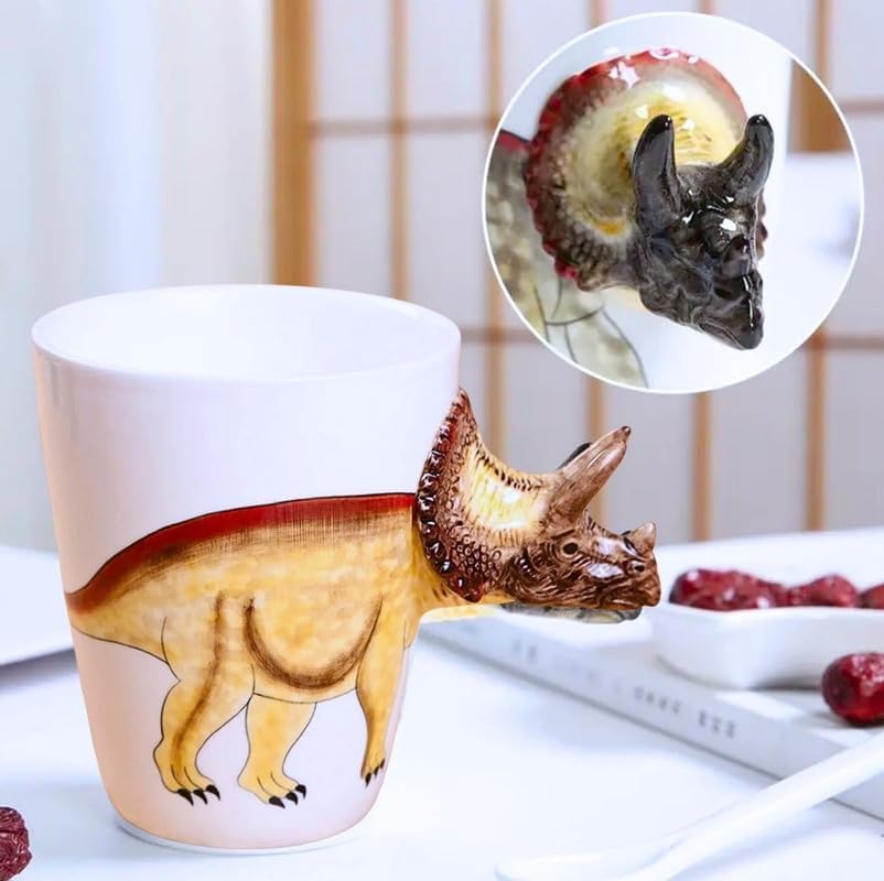 SOLARAE Ceramic 3D Coffee Mug, Hand-Painted Mug Cute Animal Tea Mugs (TRICERATOPS) - Treasure Box Fze LLC