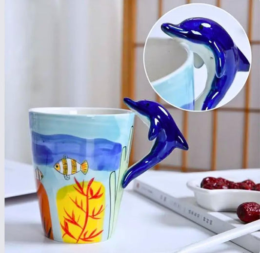 SOLARAE Ceramic 3D Coffee Mug, Hand-Painted Mug Cute Animal Tea Mugs, (Dolphin) - Treasure Box Fze LLC