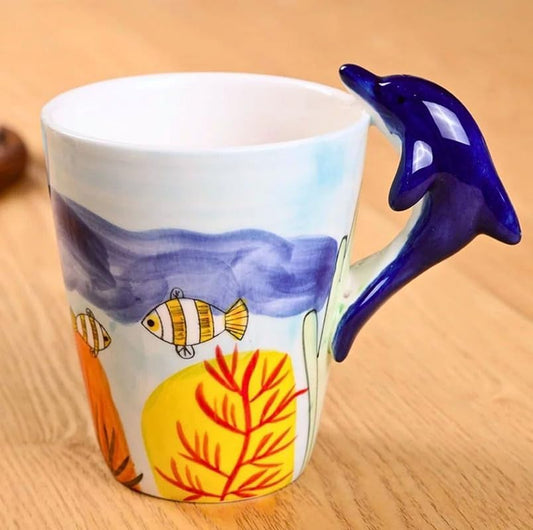 SOLARAE Ceramic 3D Coffee Mug, Hand-Painted Mug Cute Animal Tea Mugs, (Dolphin) - Treasure Box Fze LLC