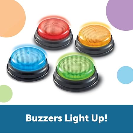 Learning Resources (UK Direct Account) LER3776 Learning Resources Lights and Sounds Family Night Game Show Classroom Accessories Siren Buzzer Laser and Charge Set of 4 Ages 3+ Multicoloured - Treasure Box Fze LLC