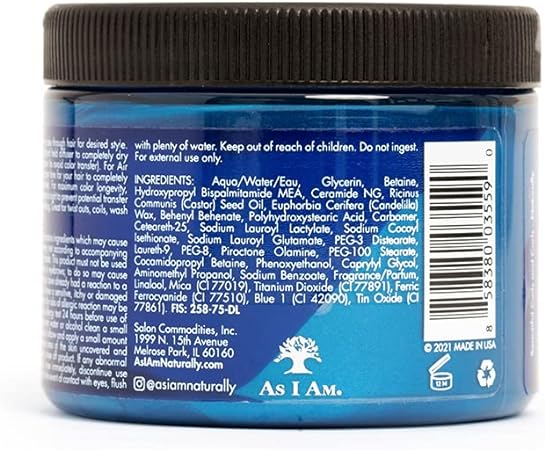 As I Am Curl Color - Cool Blue - 6 ounce - Color & Curling Gel - Temporary Color - Medium Hold - with Jamaican Black Castor Oil, Ceramides, & Betaine - Vegan & Cruelty Free - Treasure Box Fze LLC