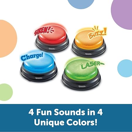 Learning Resources (UK Direct Account) LER3776 Learning Resources Lights and Sounds Family Night Game Show Classroom Accessories Siren Buzzer Laser and Charge Set of 4 Ages 3+ Multicoloured - Treasure Box Fze LLC