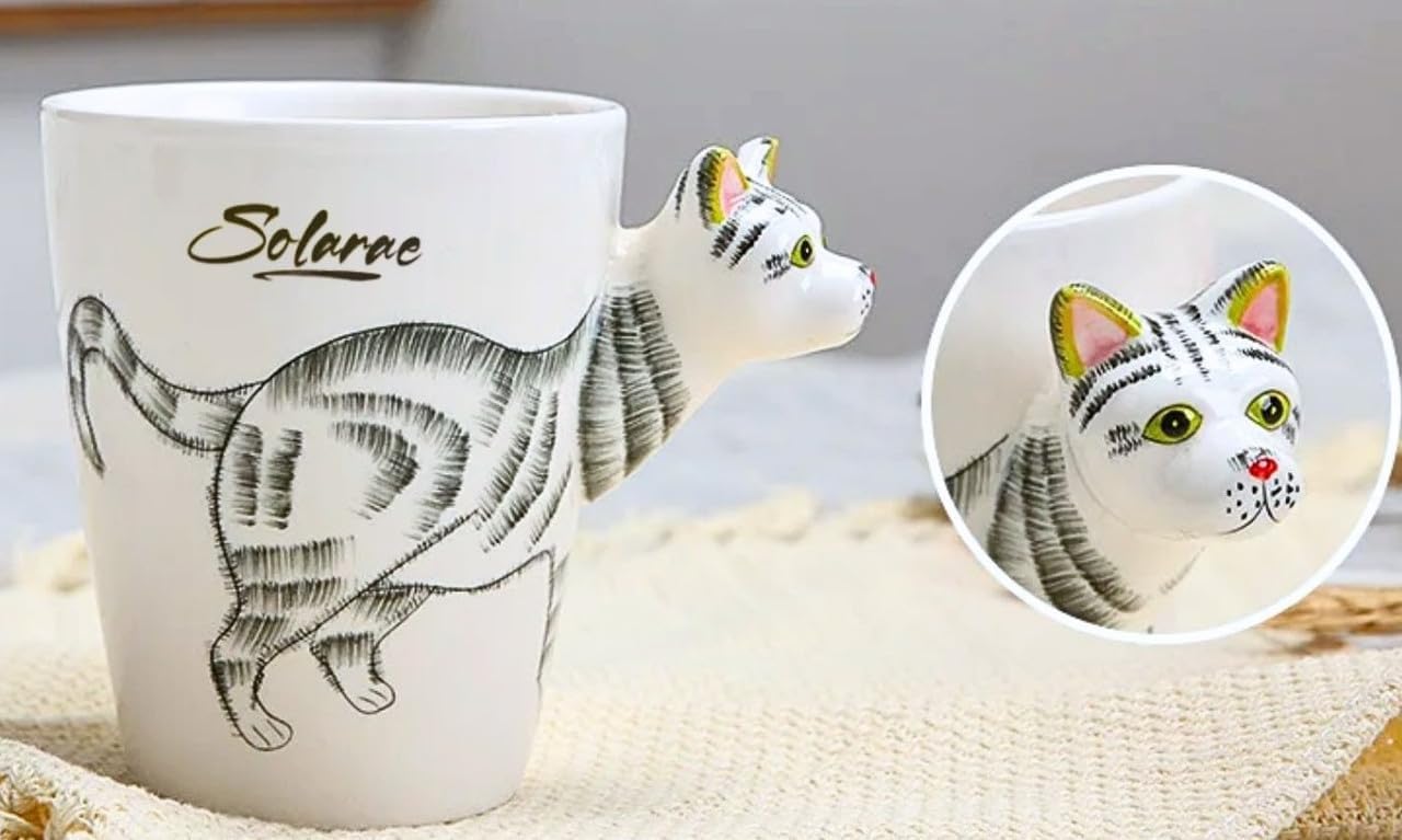 SOLARAE Ceramic 3D Coffee Mug, Hand-Painted Mug Cute Animal Tea Mugs,(CAT) - Treasure Box Fze LLC