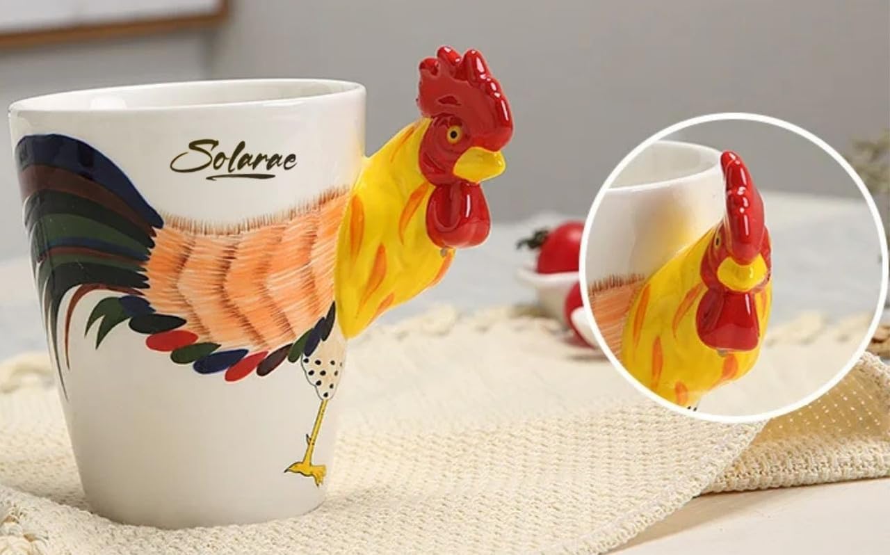 SOLARAE Ceramic 3D Coffee Mug, Hand-Painted Mug (Rooster) - Treasure Box Fze LLC