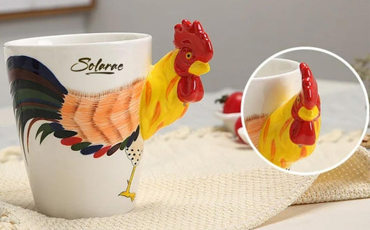 SOLARAE Ceramic 3D Coffee Mug, Hand-Painted Mug (Rooster) - Treasure Box Fze LLC