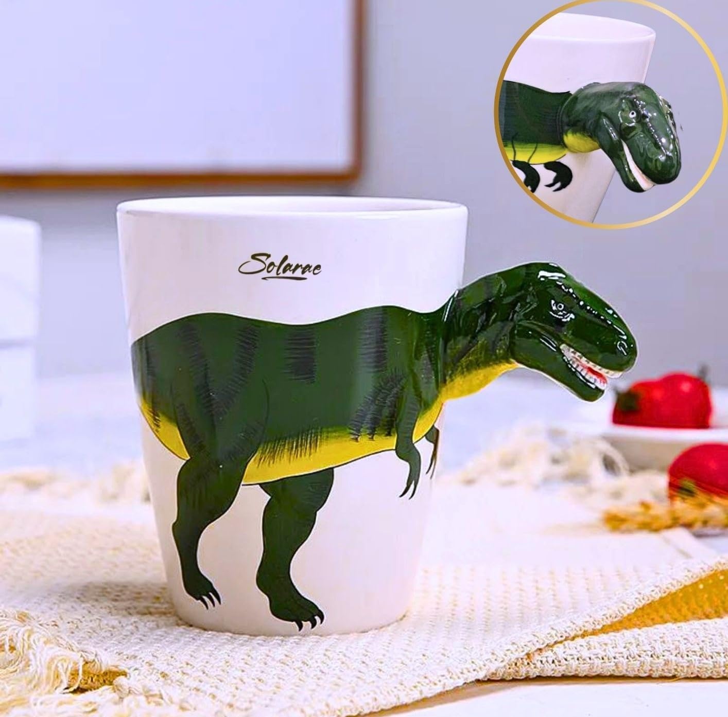 Solarae T-Rex Face, Animal Ceramic 3D Coffee Mug - Hand-Painted Tea Coffee mug (T-rex) - Treasure Box Fze LLC