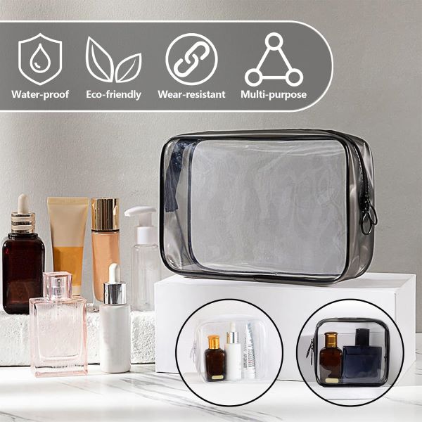 SOLARAE Set of 3 Clear Cosmetic Bags, Double Zipper Sliders Clear Travel Makeup Bags, Water Resistant Toiletry Bags, Portable Clear Pouches, Black - Treasure Box Fze LLC