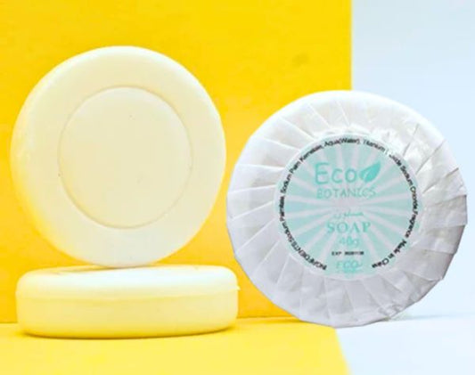 Eco Botanics Round Pleat Wrapped Mini Soap Bar For Hotel Amenities ( Pack of 250 ) - Treasure Box Fze LLC