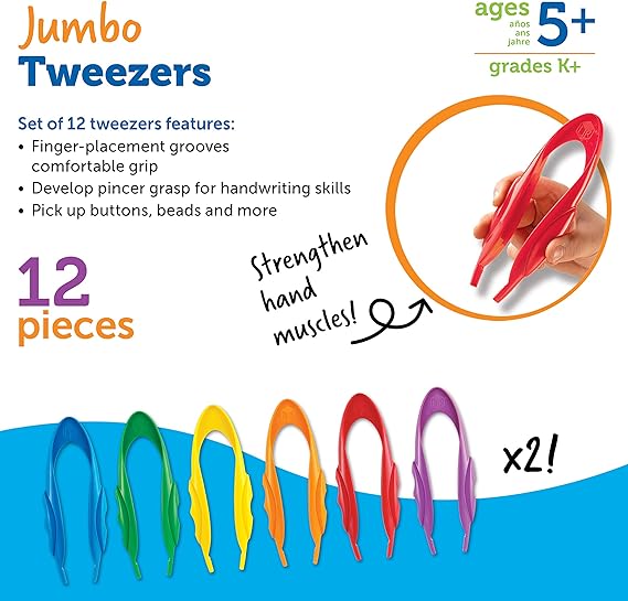 Learning Resources Jumbo Tweezers Sorting & Counting Preschool Science Homeschool Toddler Fine Motor Skill Development Set Of 13 Multi-color standart - Treasure Box Fze LLC