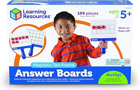 Learning Resources Magnetic Ten-Frame Answer Boards - Set of 4 with 100 Colorful counters/Discs, Ages 5+ | Grades K+ Giant Magnetic Ten Frame Boards Set, Math Manipulatives - Treasure Box Fze LLC