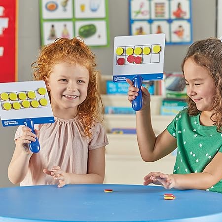 Learning Resources Magnetic Ten-Frame Answer Boards - Set of 4 with 100 Colorful counters/Discs, Ages 5+ | Grades K+ Giant Magnetic Ten Frame Boards Set, Math Manipulatives - Treasure Box Fze LLC