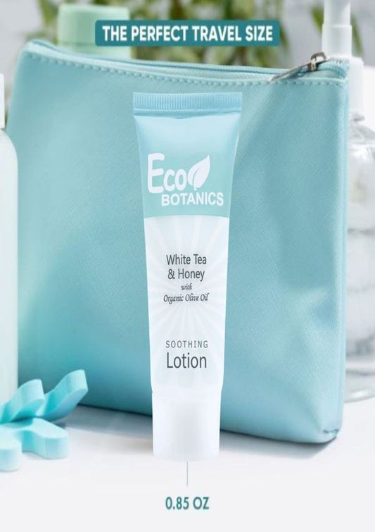 Eco Botanics Bulk Set Transparent Travel-Size Hotel Lotion With White tea & Honey Extract 30ml ( Pack of 100 ) - Treasure Box Fze LLC