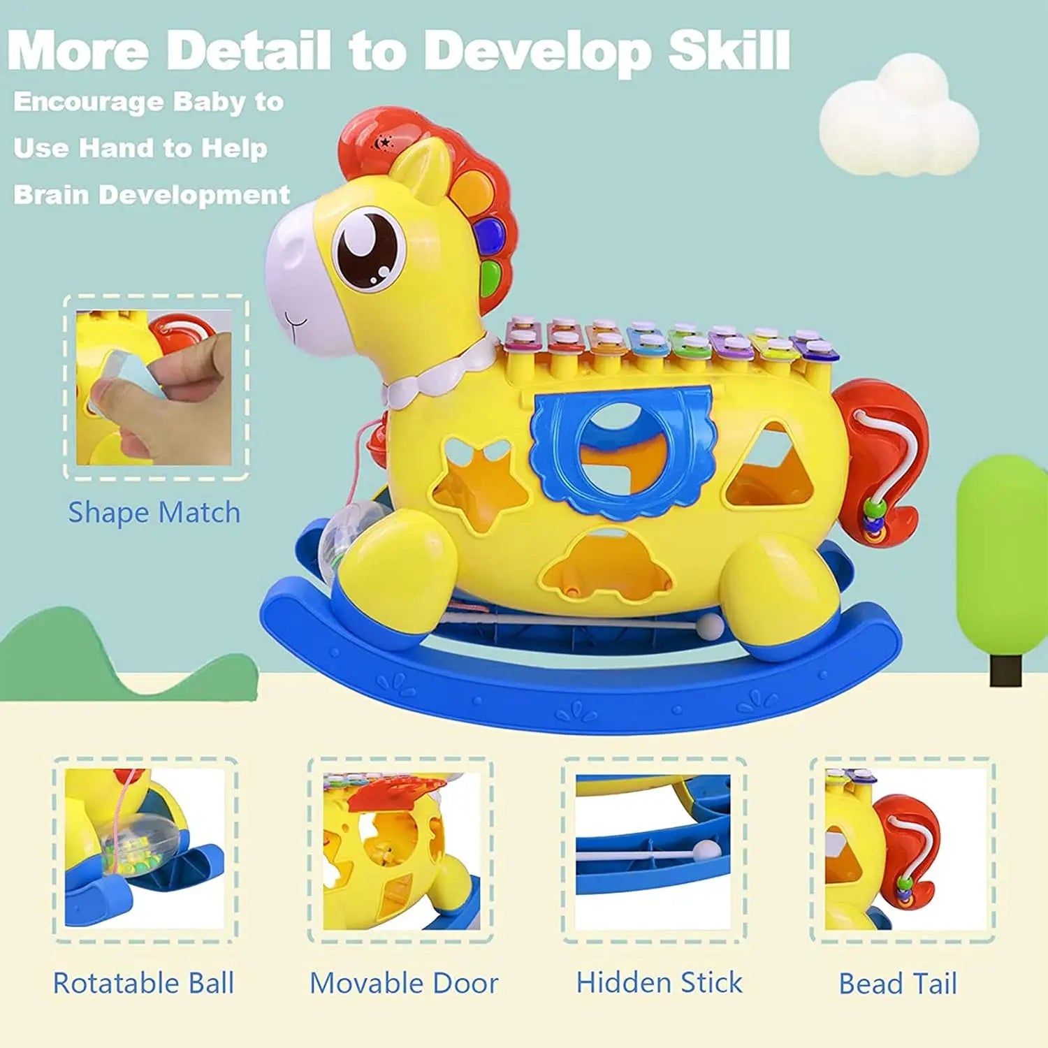 STOTOY Baby Musical Toys for 12-18 Months - Cute Pony with Xylophone Treasure Box Fze LLC