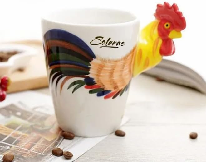 SOLARAE Ceramic 3D Coffee Mug, Hand-Painted Mug (Rooster) - Treasure Box Fze LLC