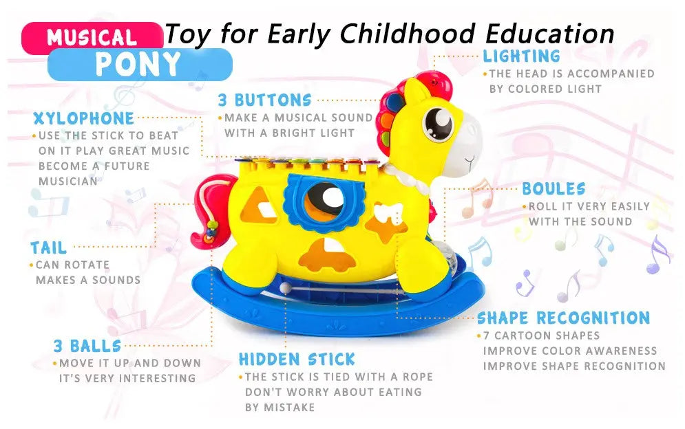 STOTOY Baby Musical Toys for 12-18 Months - Cute Pony with Xylophone Treasure Box Fze LLC