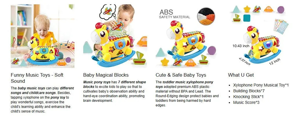 STOTOY Baby Musical Toys for 12-18 Months - Cute Pony with Xylophone Treasure Box Fze LLC